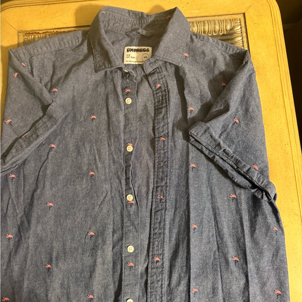 Express Casual Blue Shirt with Pink Accents